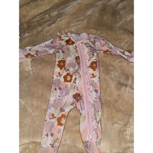 Little Millie Bamboo Viscose Floral Ruffle Footie Sleeper Pink Orange 6M